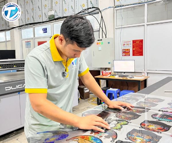 Kỹ thuật viên của Phát Triển Trung Việt kiểm tra bản in